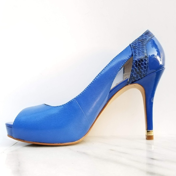 MARC FISHER Bross Peep Toe Pump Blue Leather Heel - Picture 4 of 8